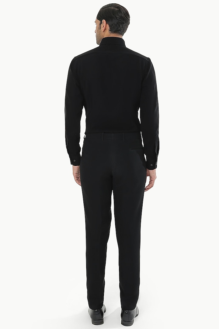 Black Blended Rayon Motifs Embroidered Party Wear Shirt by Prateek Munjal at Pernia's Pop Up Shop