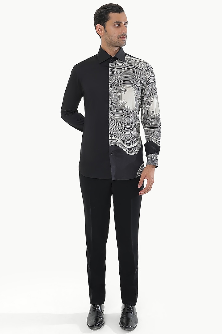 Black Cotton Printed Party Wear Shirt by KUSTOMEYES at Pernia's Pop Up Shop