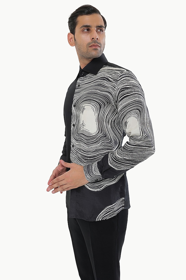 Black Cotton Printed Party Wear Shirt by Prateek Munjal at Pernia's Pop Up Shop