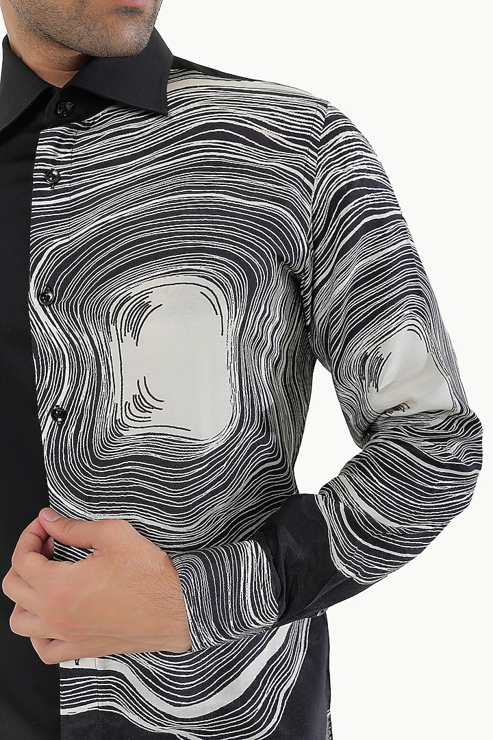 Black Cotton Printed Party Wear Shirt by Prateek Munjal at Pernia's Pop Up Shop