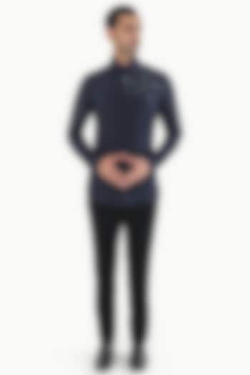 Black Blended Rayon Embellished Party Wear Shirt by KUSTOMEYES at Pernia's Pop Up Shop