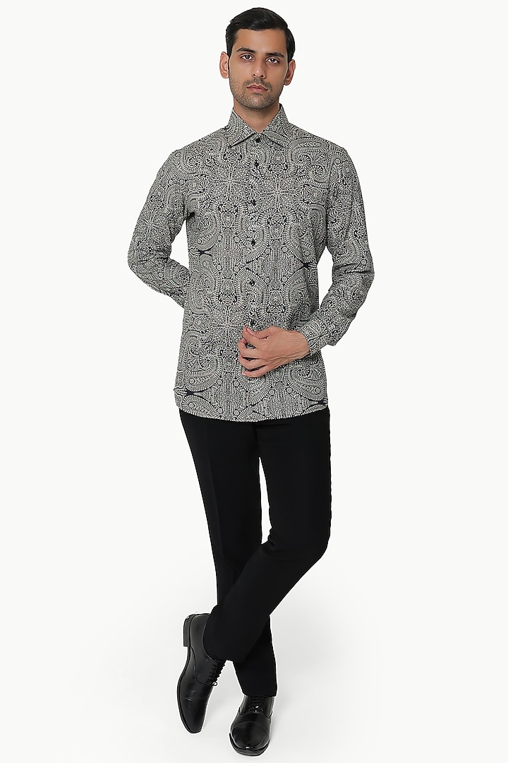 Black Cotton Paisley Printed Party Wear Shirt by KUSTOMEYES at Pernia's Pop Up Shop