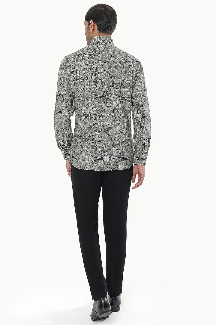 Black Cotton Paisley Printed Party Wear Shirt by Prateek Munjal at Pernia's Pop Up Shop