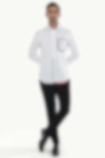 White Cotton Party Wear Shirt by KUSTOMEYES at Pernia's Pop Up Shop