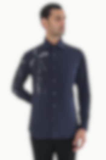 Indigo Blue Blended Rayon Embroidered Party Wear Shirt by KUSTOMEYES at Pernia's Pop Up Shop