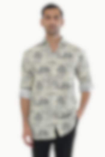 Cream Cotton Printed Party Wear Shirt by Prateek Munjal at Pernia's Pop Up Shop