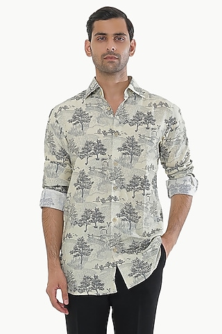 Cream Cotton Printed Shirt by Prateek Munjal
