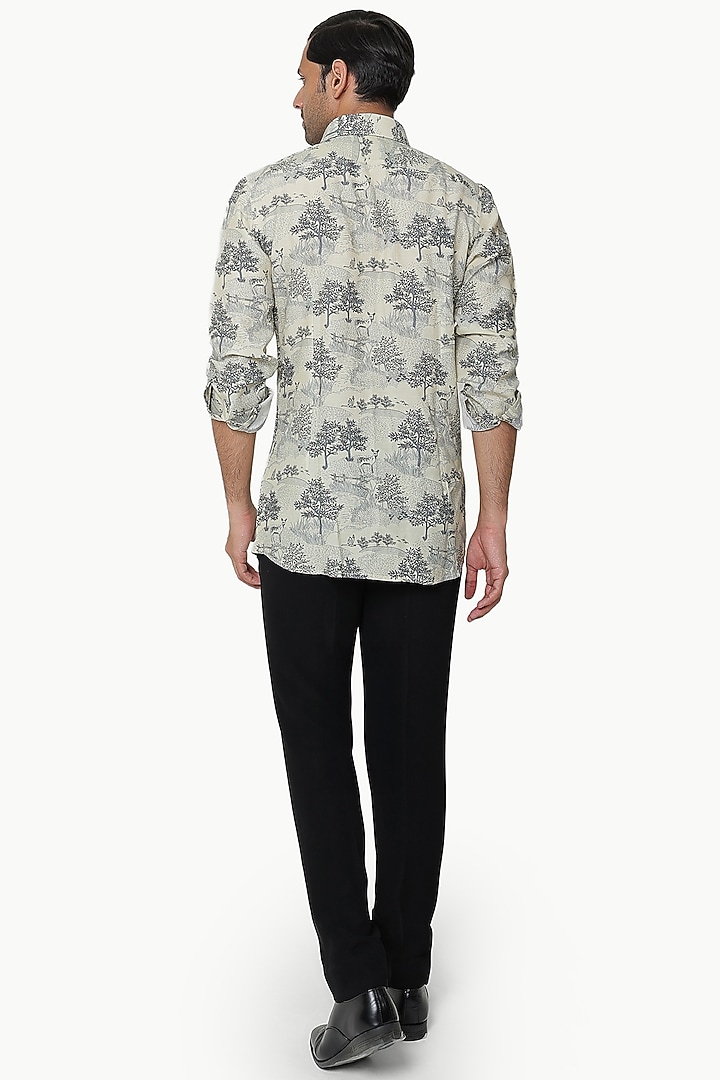 Cream Cotton Printed Party Wear Shirt by Prateek Munjal at Pernia's Pop Up Shop