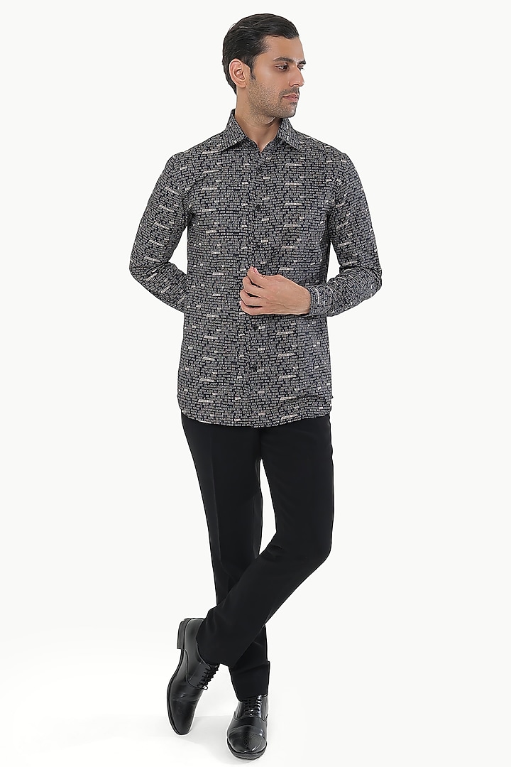 Cream Cotton Printed Party Wear Shirt by KUSTOMEYES at Pernia's Pop Up Shop