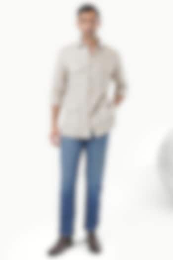 Beige Pure Linen Party Wear Shirt by KUSTOMEYES at Pernia's Pop Up Shop