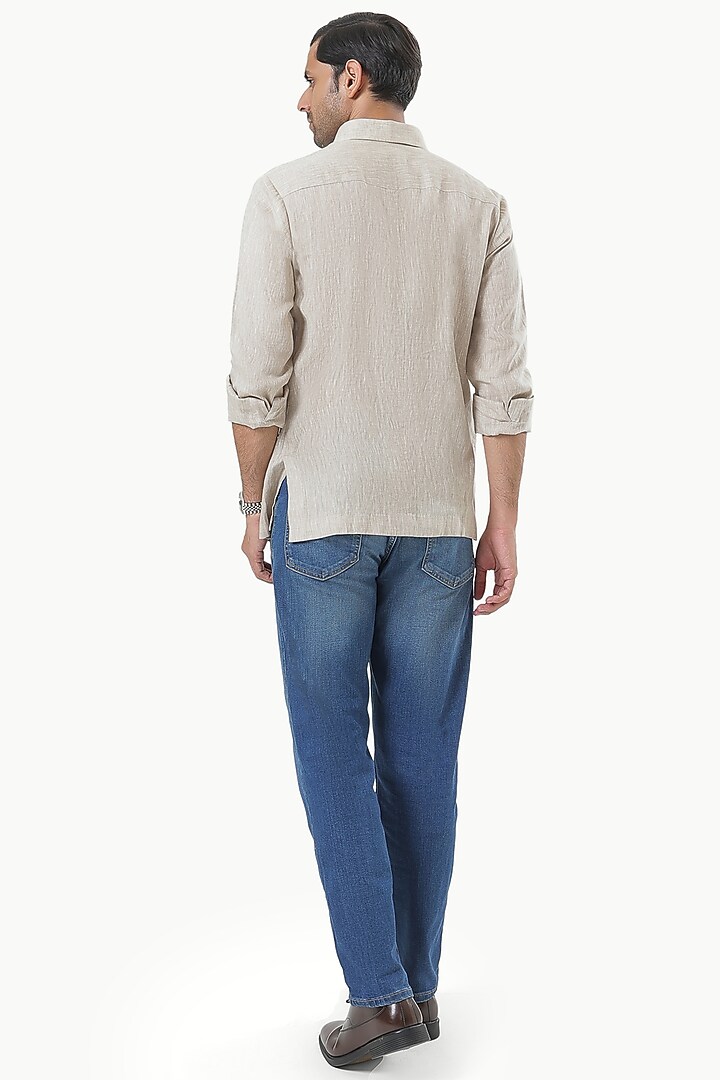 Beige Pure Linen Party Wear Shirt by Prateek Munjal at Pernia's Pop Up Shop