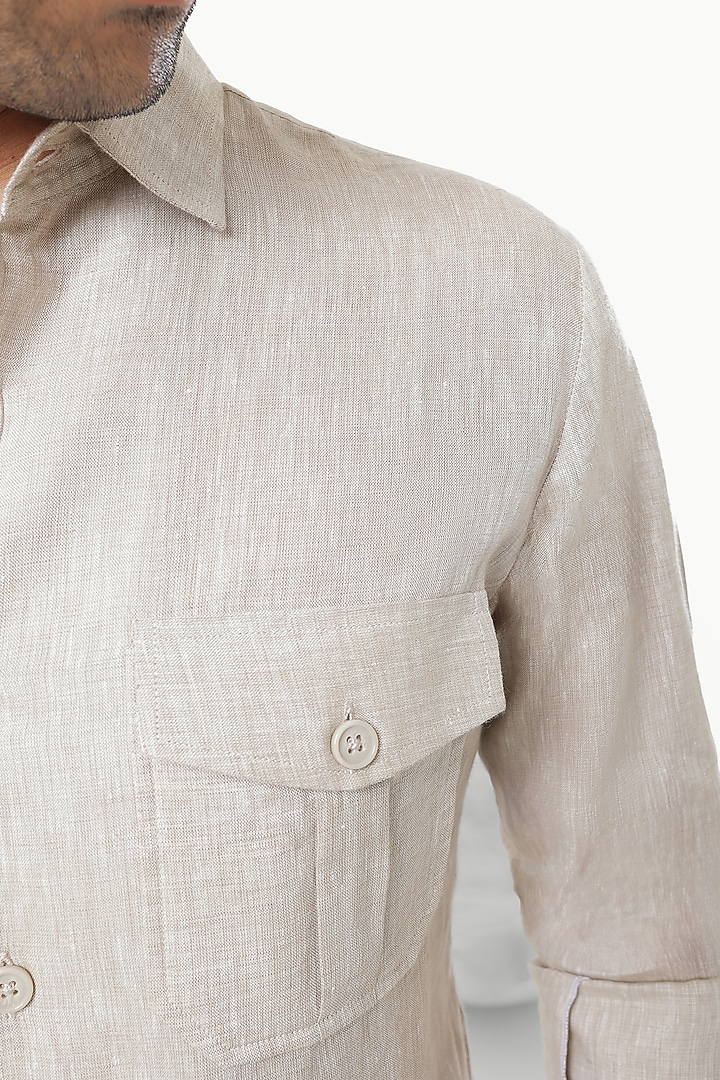 Beige Pure Linen Party Wear Shirt by Prateek Munjal at Pernia's Pop Up Shop