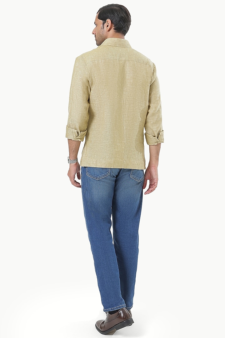Dark Beige Pure Linen Party Wear Shirt by Prateek Munjal at Pernia's Pop Up Shop