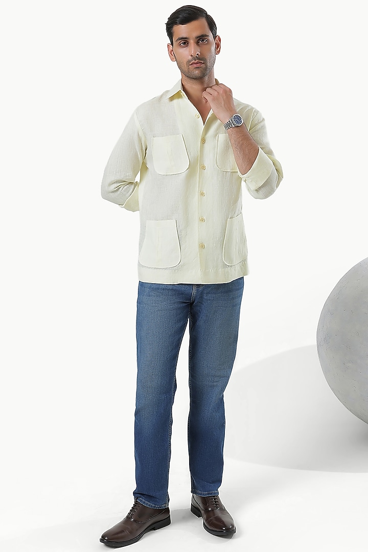 Lime Yellow Pure Linen Shirt by KUSTOMEYES