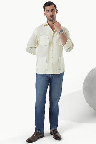 Lime Yellow Pure Linen Shirt by Prateek Munjal