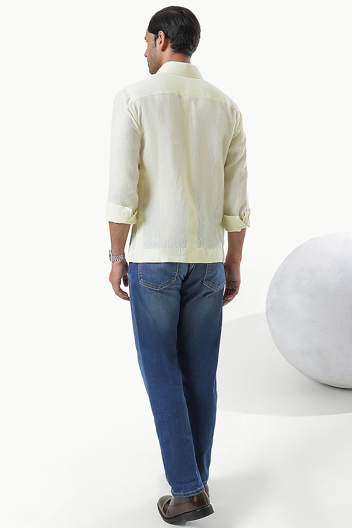 Lime Yellow Pure Linen Party Wear Shirt by Prateek Munjal at Pernia's Pop Up Shop