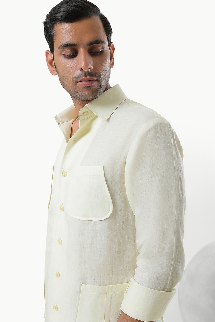 Lime Yellow Pure Linen Party Wear Shirt by Prateek Munjal at Pernia's Pop Up Shop