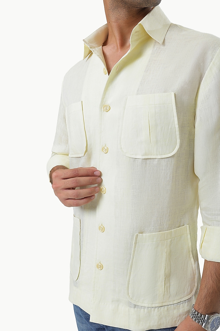 Lime Yellow Pure Linen Party Wear Shirt by Prateek Munjal at Pernia's Pop Up Shop