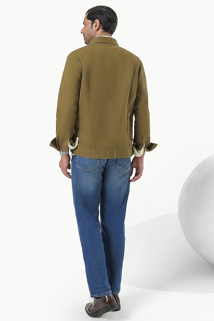 Olive Green Cotton Bomber Jacket by Prateek Munjal at Pernia's Pop Up Shop