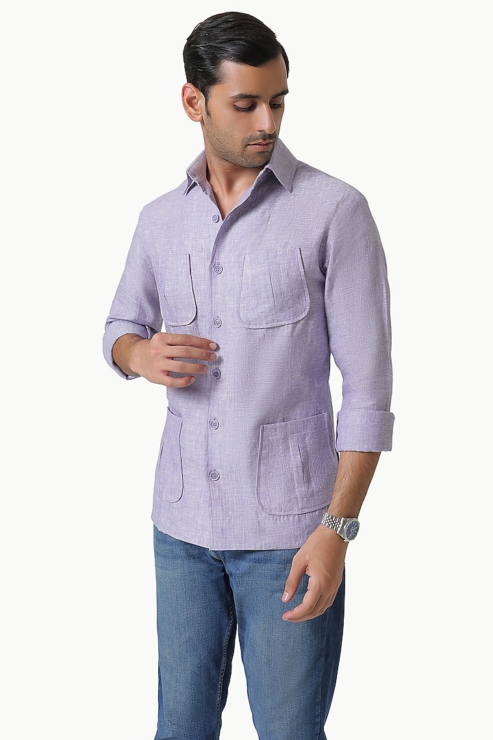 Mauve Pure Linen Party Wear Shirt by KUSTOMEYES at Pernia's Pop Up Shop