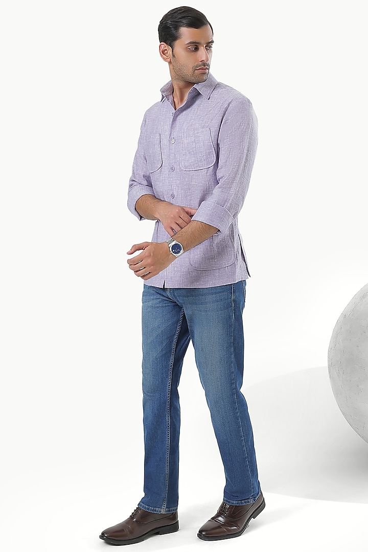 Mauve Pure Linen Party Wear Shirt by Prateek Munjal at Pernia's Pop Up Shop