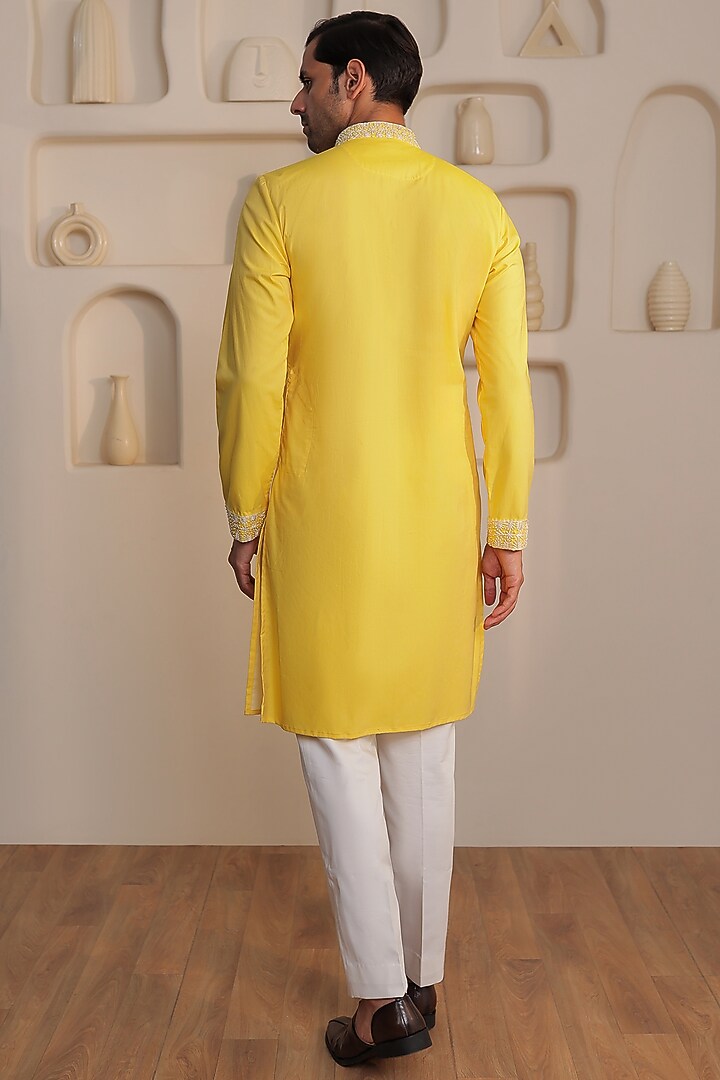 Yellow Cotton Hand Embroidered Kurta Set by Prateek Munjal at Pernia's Pop Up Shop