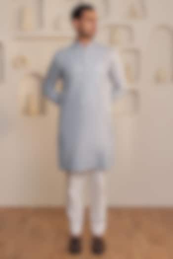 Grey Cotton Mirror Work Kurta Set by KUSTOMEYES