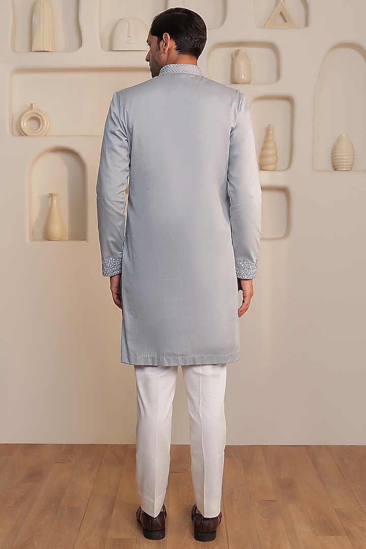 Grey Cotton Mirror Work Kurta Set by Prateek Munjal at Pernia's Pop Up Shop
