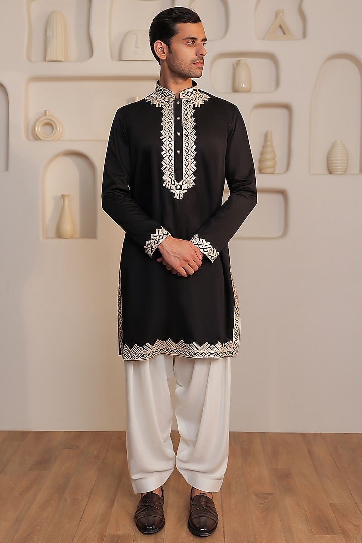 Black Cotton Kurta Set by KUSTOMEYES at Pernia's Pop Up Shop