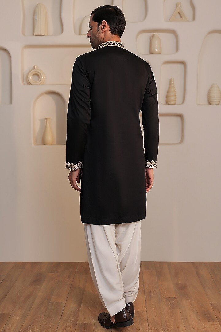 Black Cotton Kurta Set by Prateek Munjal at Pernia's Pop Up Shop