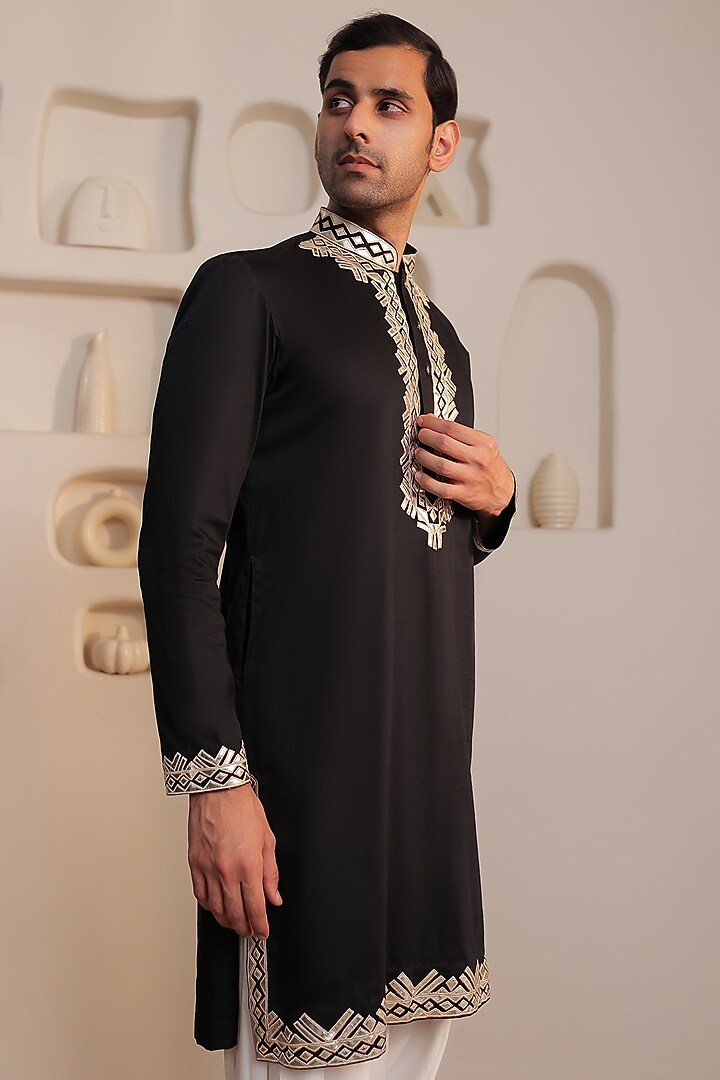 Black Cotton Kurta Set by Prateek Munjal at Pernia's Pop Up Shop