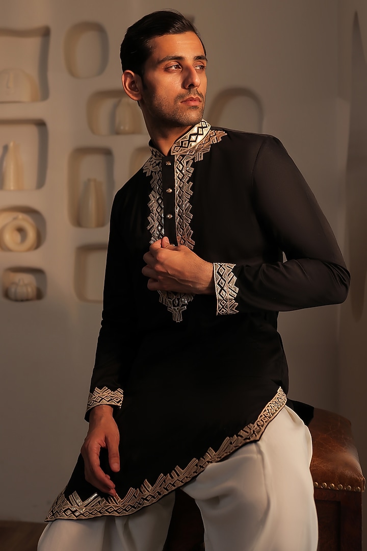Black Cotton Kurta Set by Prateek Munjal at Pernia's Pop Up Shop