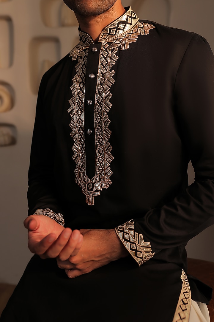 Black Cotton Kurta Set by Prateek Munjal at Pernia's Pop Up Shop