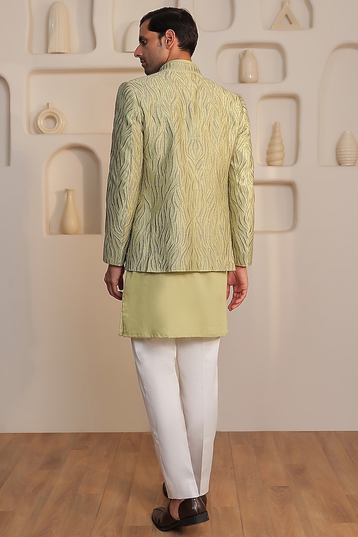 Mint Green Silk Thread Embroidered Wedding Bandhgala Set by Prateek Munjal at Pernia's Pop Up Shop