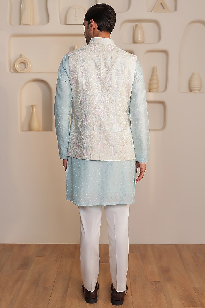 Ice Blue Silk Embellished Jacket Set by Prateek Munjal at Pernia's Pop Up Shop