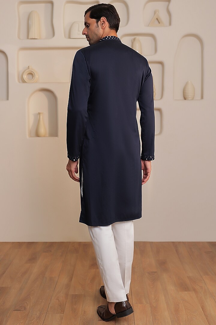Blue Cotton Mirror Work Kurta Set by Prateek Munjal at Pernia's Pop Up Shop