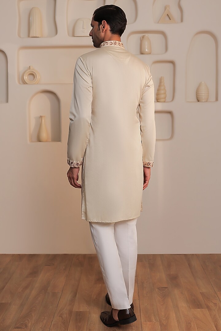 Beige Cotton Embroidered Kurta Set by Prateek Munjal at Pernia's Pop Up Shop