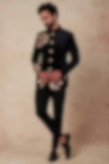 Black Embroidered Wedding Bandhgala Jacket Set by Prateek Munjal at Pernia's Pop Up Shop