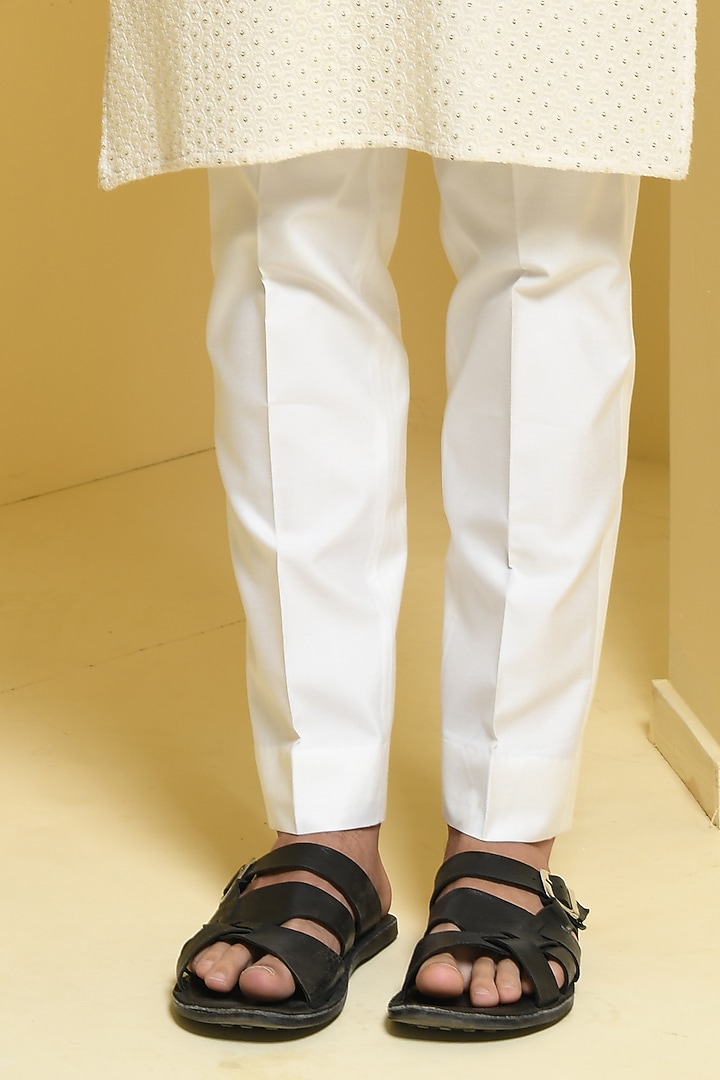 Ivory Cotton Silk Sequins Embroidered Kurta Set by Prateek Munjal at Pernia's Pop Up Shop