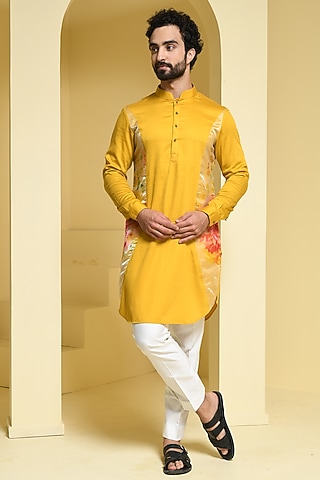 Mustard Yellow Cotton Kurta Set by Prateek Munjal