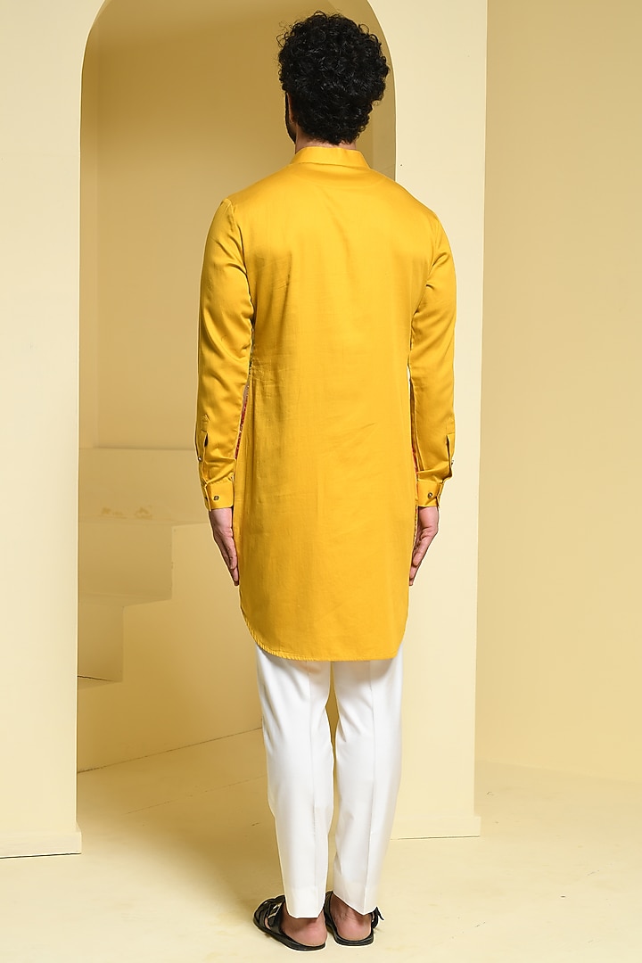 Mustard Yellow Cotton Kurta Set by Prateek Munjal at Pernia's Pop Up Shop