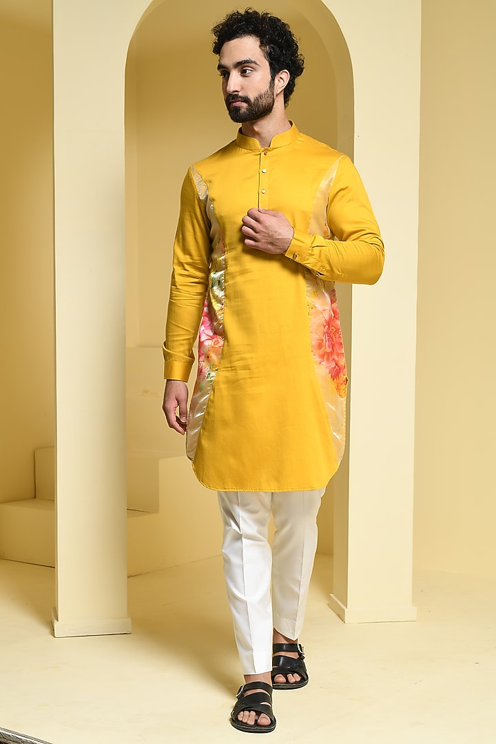 Mustard Yellow Cotton Kurta Set by Prateek Munjal at Pernia's Pop Up Shop