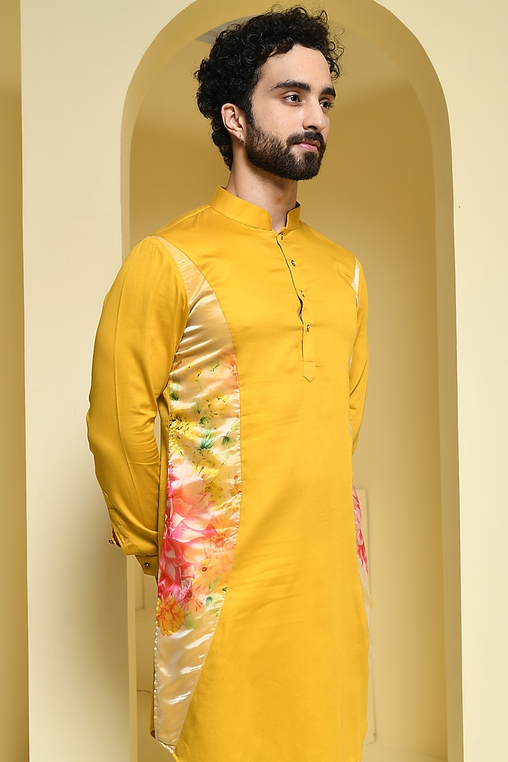 Mustard Yellow Cotton Kurta Set by Prateek Munjal at Pernia's Pop Up Shop