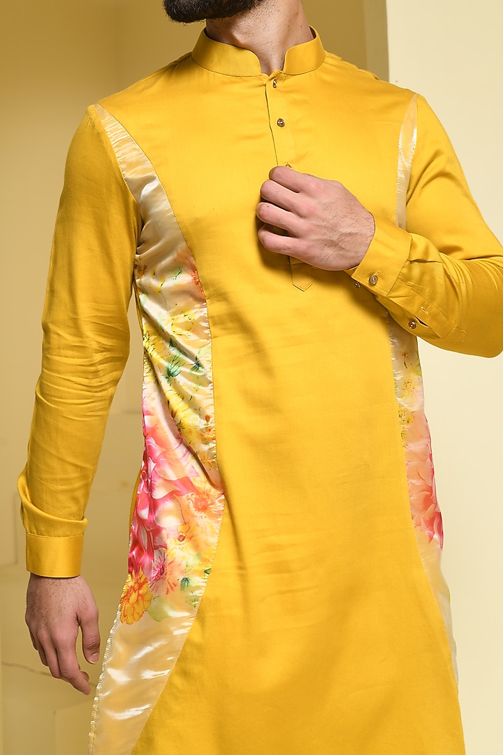 Mustard Yellow Cotton Kurta Set by Prateek Munjal at Pernia's Pop Up Shop