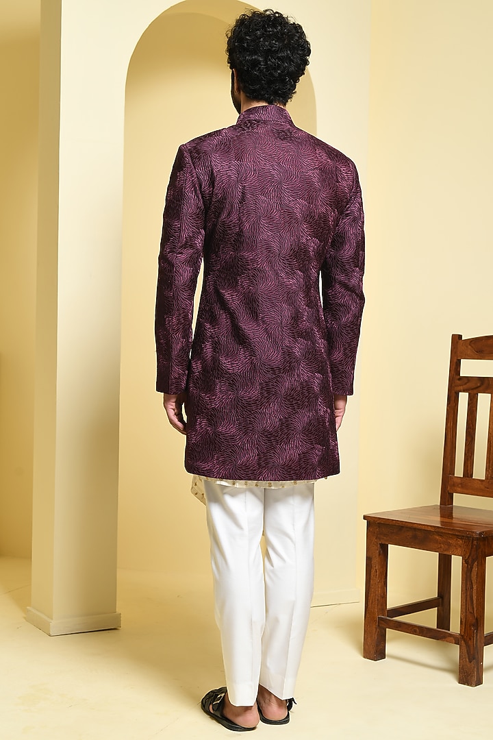 Wine Silk Wedding Indowestern Set by Prateek Munjal at Pernia's Pop Up Shop