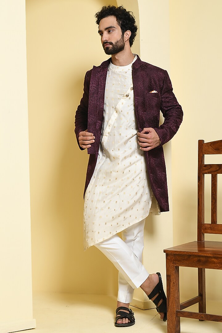 Wine Silk Wedding Indowestern Set by Prateek Munjal at Pernia's Pop Up Shop