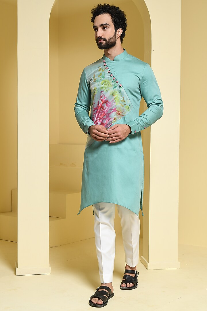 Pastel Green Cotton Kurta Set by Prateek Munjal at Pernia's Pop Up Shop