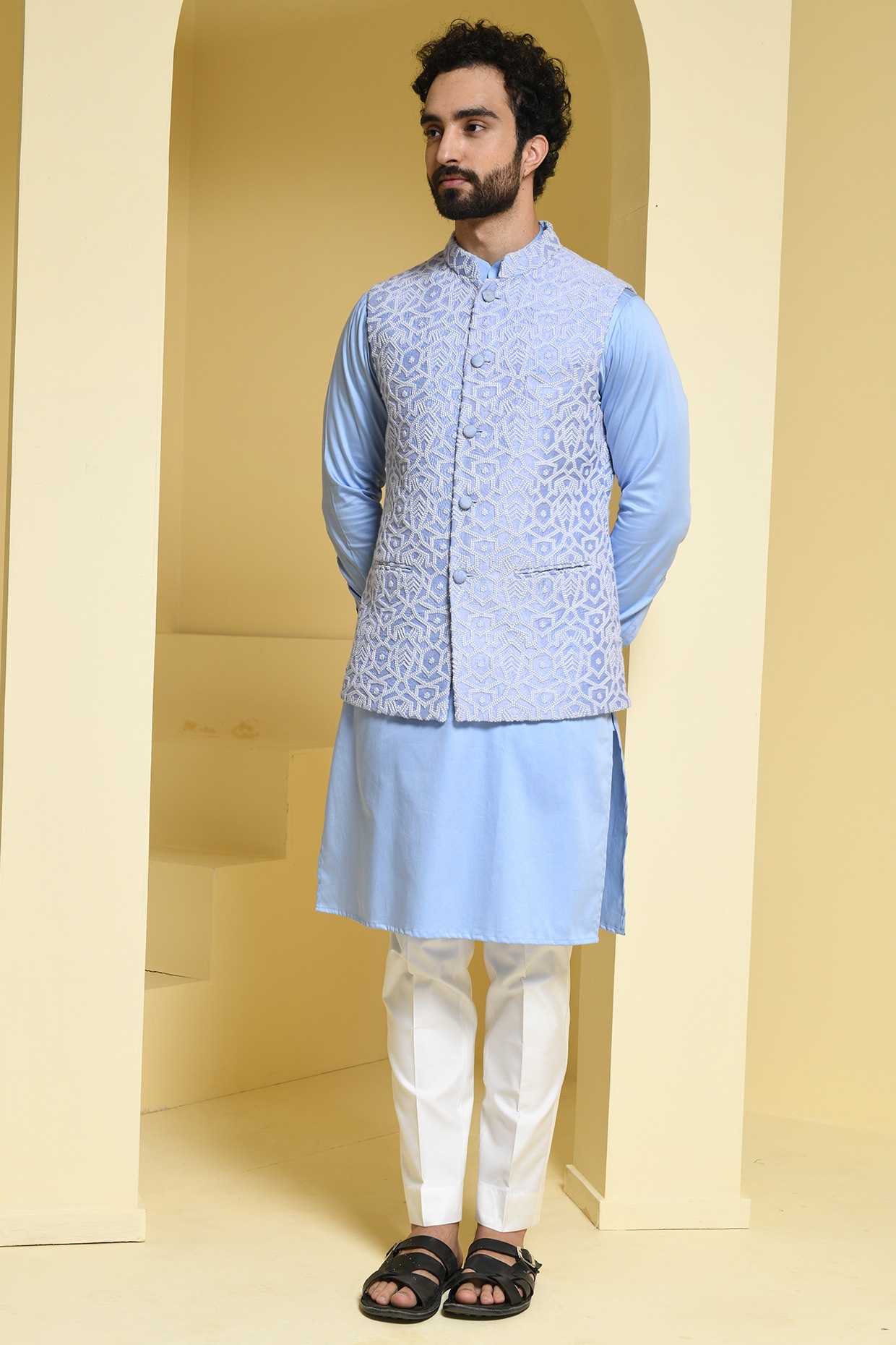 Buy Benstoke Men's Silk Blend Navy Blue Kurta With Pyjama & Black Nehru  Jacket Online at Best Prices in India - JioMart.
