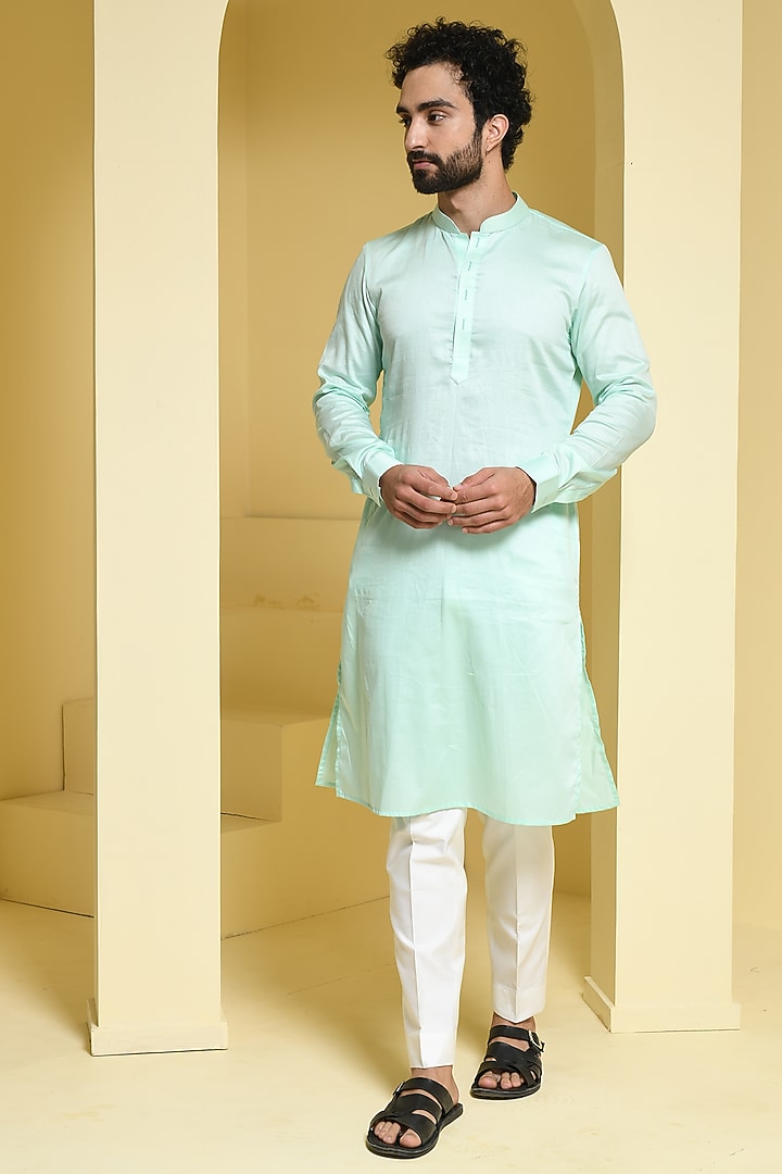 Pastel Green Silk Nehru Jacket Set by Prateek Munjal at Pernia's Pop Up Shop