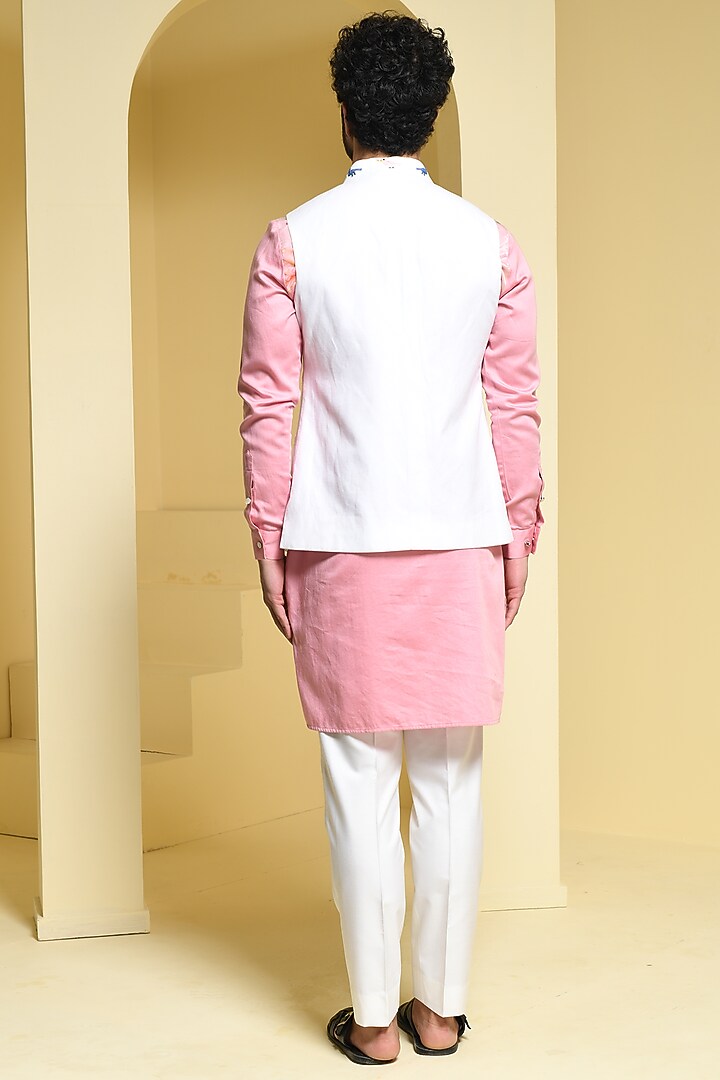 White Cotton Embroidered Nehru Jacket Set by Prateek Munjal at Pernia's Pop Up Shop